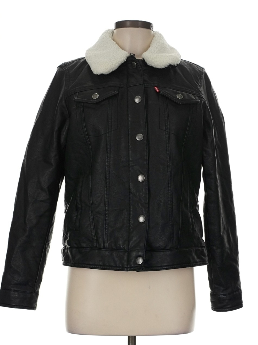 Levi's Black Faux Leather Jacket with Cream Sherpa Collar